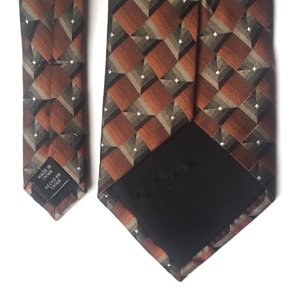 STAFFORD Silk Tie Brown and Rust Diamonds - Picture 4 of 7